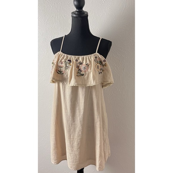 Loveriche Tops - Loveriche Women's Large Floral Embroidered Linen Spaghetti Tunic Dress Cottage